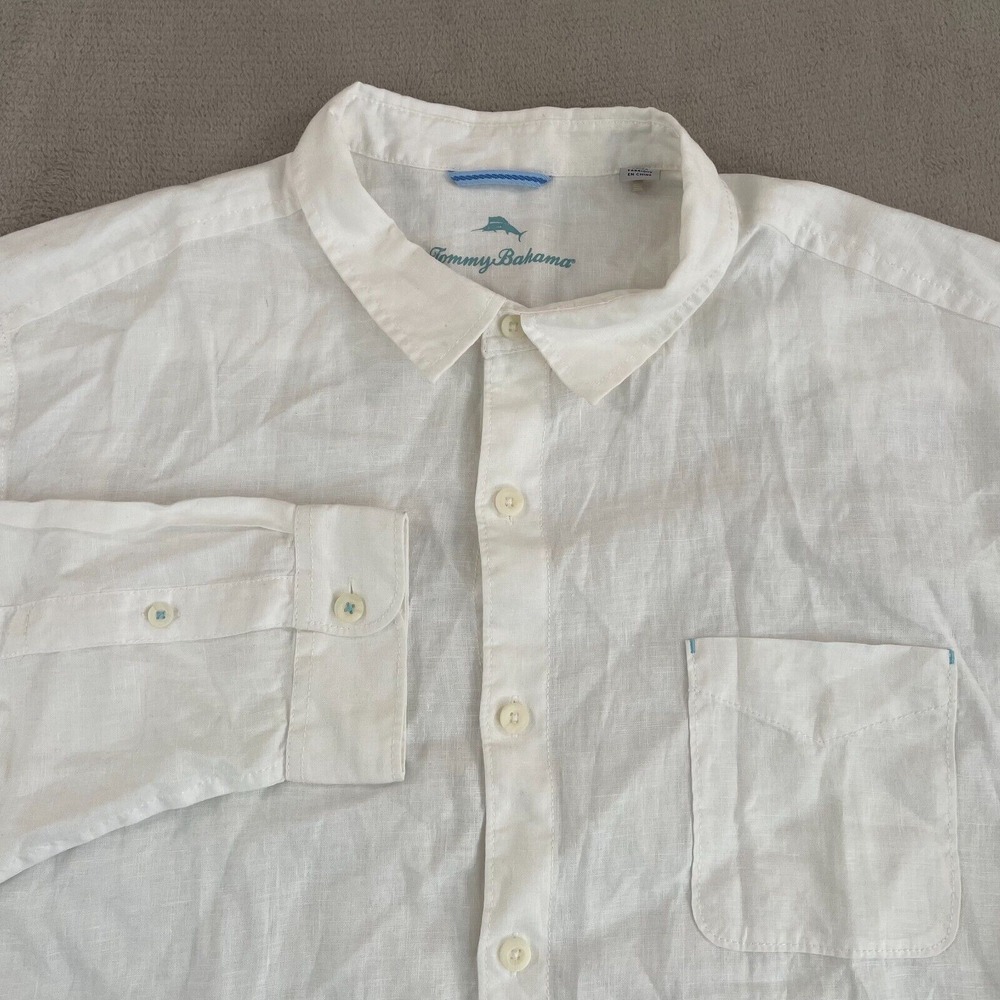 Tommy Bahama Sea Glass Breezer Linen Shirt Men 3XL White Long Sleeve Marlin NWOT